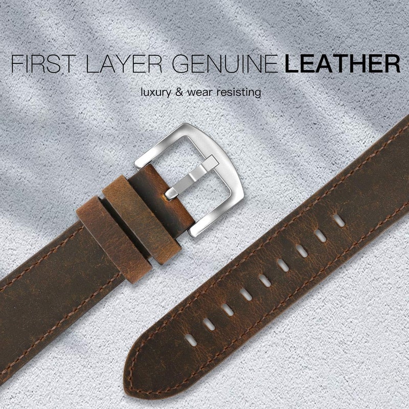 EDIMENS Leather Bands Compatible with Apple Watch 42mm 44mm, Genuine Leather Vintage Strap Classic Buckle Compatible with Apple iWatch Series 5/4/3/2/1, Sports&Edition Men & women,Retro Brown Silver - Image 3